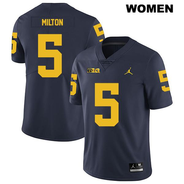 Women's NCAA Michigan Wolverines Joe Milton #5 Navy Jordan Brand Authentic Stitched Legend Football College Jersey WT25L64DW